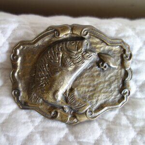 Vtg Brass Big Mouth Bass Belt Buckle #3257 w/ scrolled edging